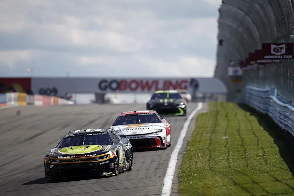 WATKINS GLEN, NEW YORK - MAY 10: Shane Van Gisbergen, driver of the #97 Superfile Chevrolet, and Bubba Wallace, driver of the #23 Hardee's/Coca-Cola Toyota, race during the NASCAR Cup Series Go Bowling at The Glen at Watkins Glen International on May 10, 2026 in Watkins Glen, New York. (Photo by Sean Gardner/Getty Images) | Getty Images