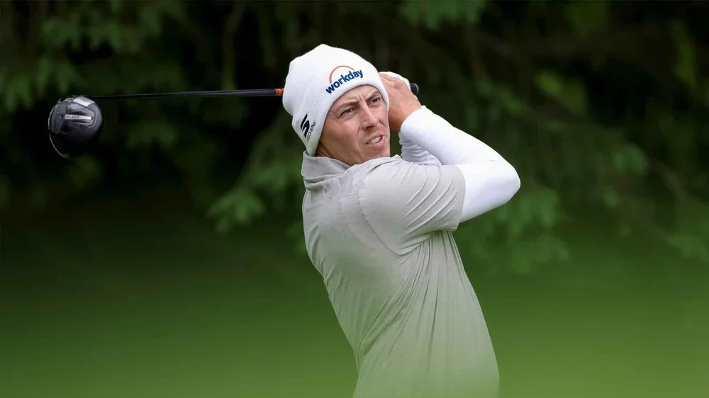 Matt Fitzpatrick hits a tee shot during a practice round at the PGA Championship