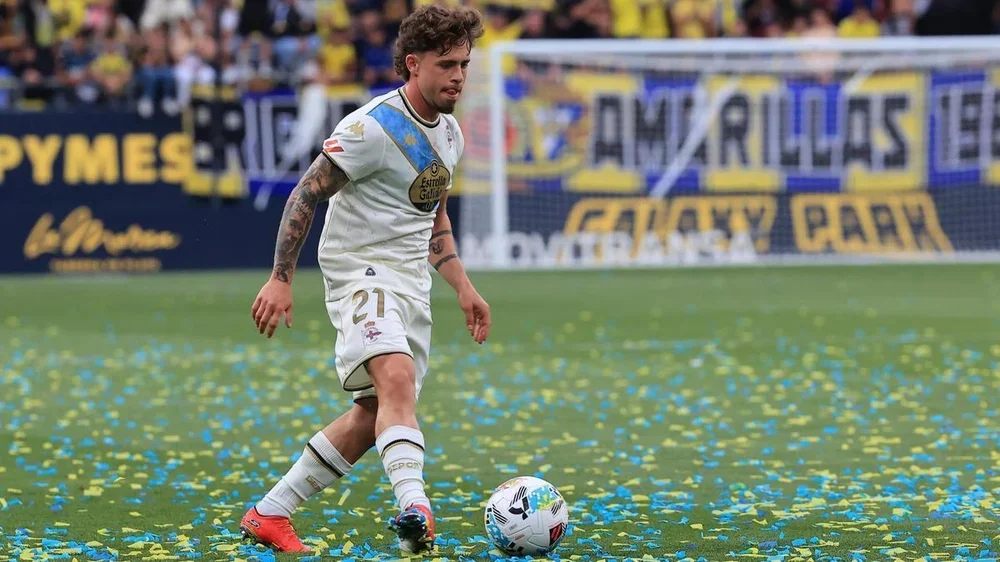 Mario Soriano, jugador del Deportivo, durante el partido ante el Cádiz